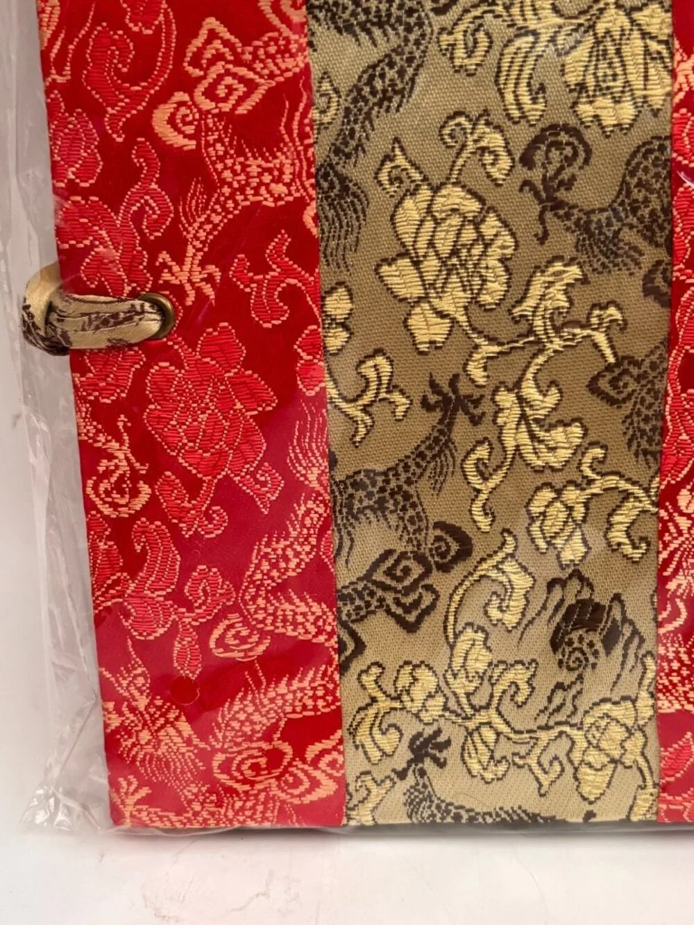 Traditional Red & Gold Oriental Fabric Notebook With Lined Pages Button Closure